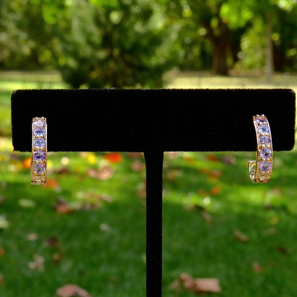 14k yellow gold tanzanite earrings 15mm x 3.5mm